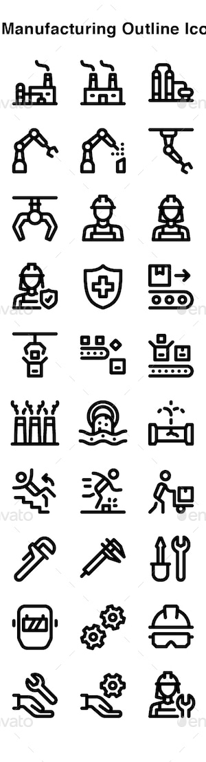 Manufacturing Outline Icons, Icons | GraphicRiver
