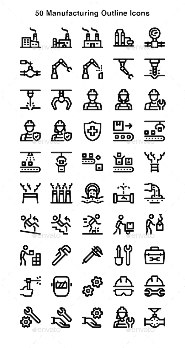 Manufacturing Outline Icons, Icons | GraphicRiver