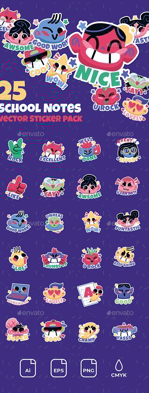 School Notes Vector Illustration Stickers, Vectors | GraphicRiver