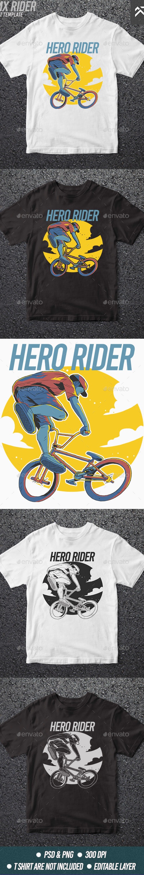 Hero Rider T Shirt Design Template, T-Shirts | GraphicRiver