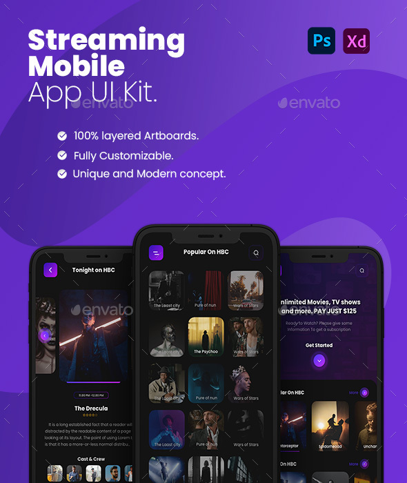 Streaming App UI Kit, Web Elements | GraphicRiver