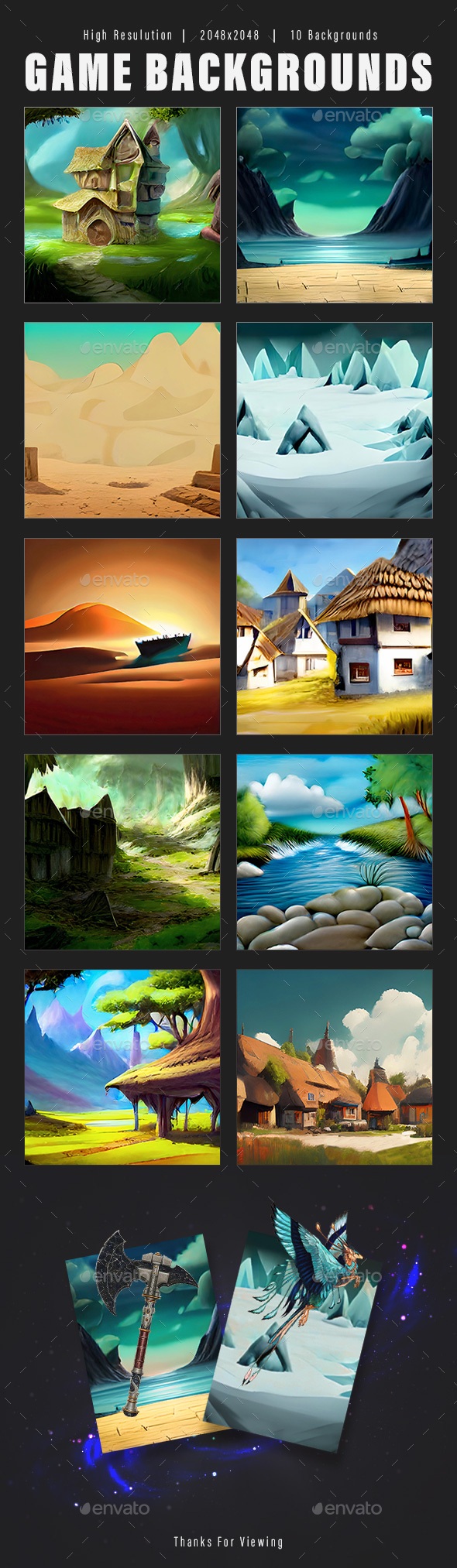 10 High Resolution Game backgrounds for Game Character, Game Assets