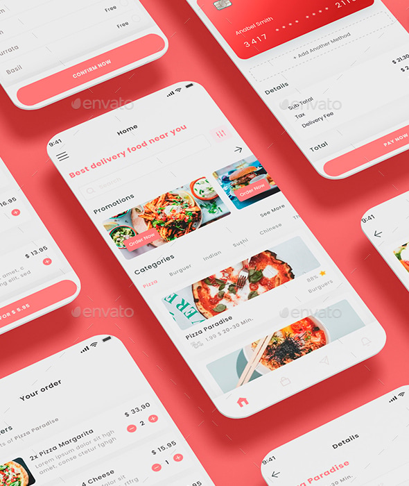 Food Delivery & Pizza Restaurant Mobile App Ui Kit, Web Elements ...