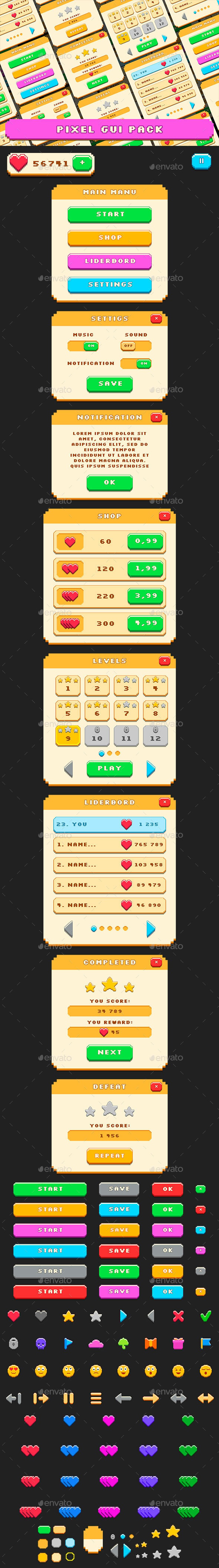 Pixel Game UI pack, Game Assets | GraphicRiver