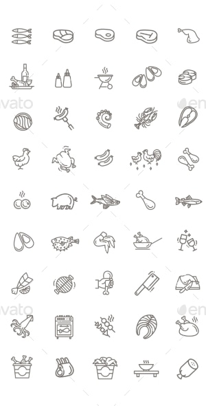 Simple Set of Meat Related Vector Line Icons, Vectors | GraphicRiver