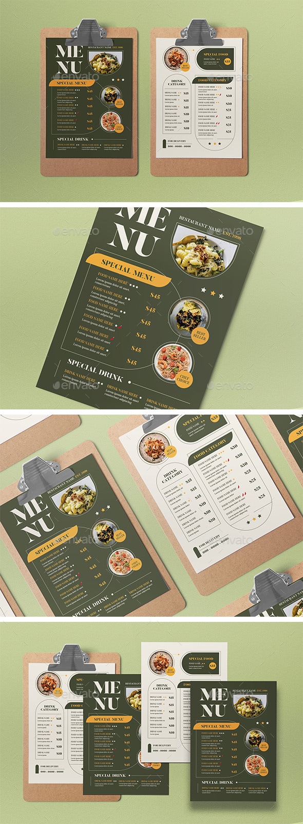 Green Modern Clean Food Menu, Print Templates | GraphicRiver