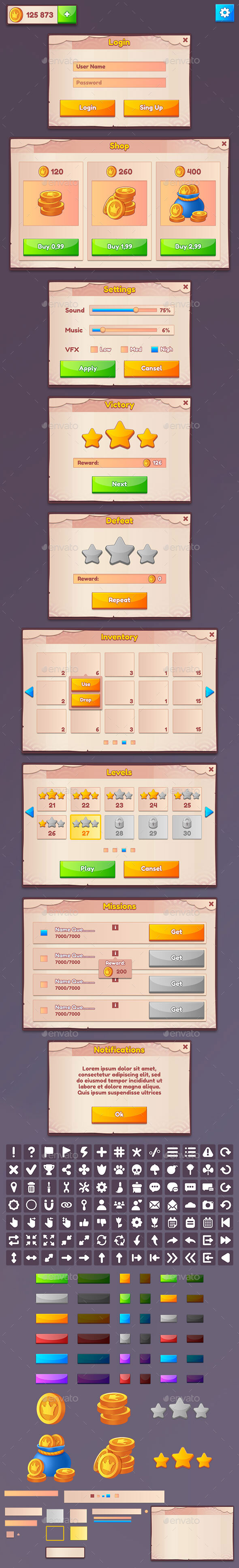 Paper GUI pack, Game Assets | GraphicRiver