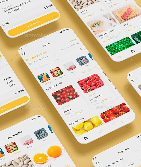 Grocery Shop Delivery & Food Store App & UI Kit, Web Elements ...