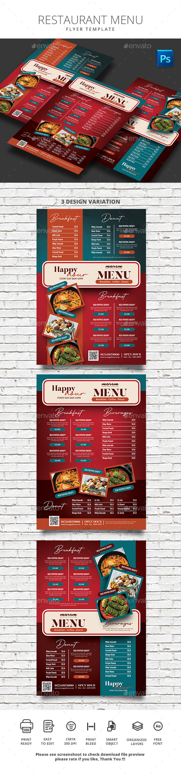 Colorful Food Menu, Print Templates | GraphicRiver