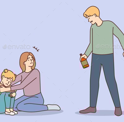 Scared Mother Protect Child From Drunk Father, Vectors | GraphicRiver