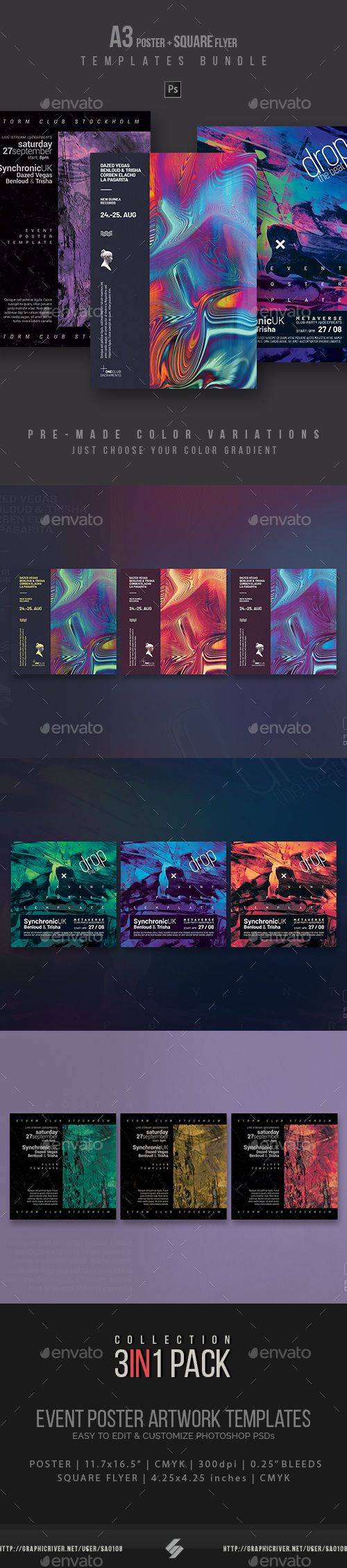 Abstract Party Flyer, Event Poster Templates Bundle, Print Templates
