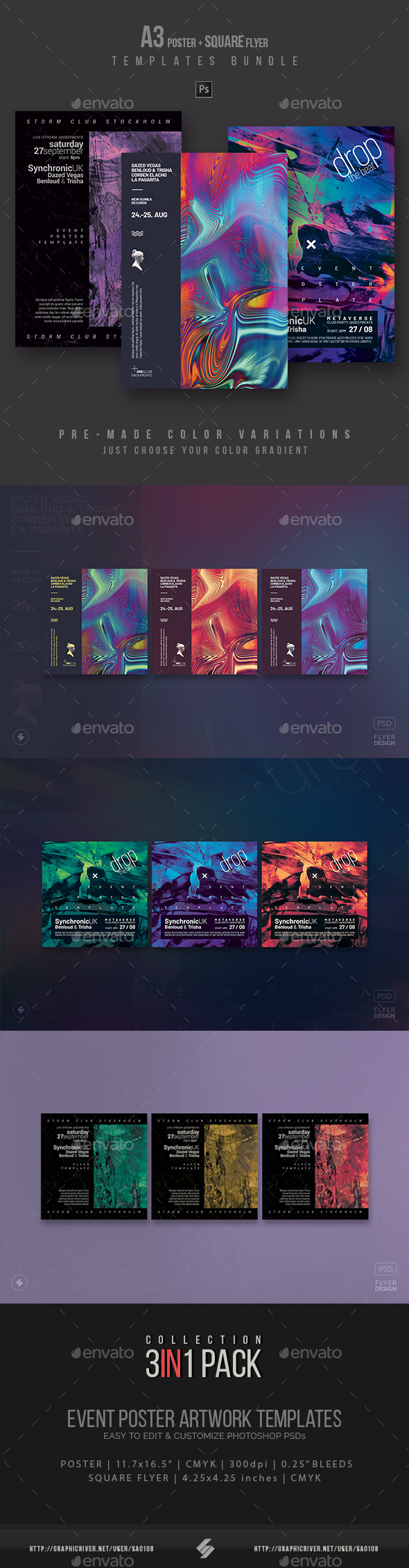 Abstract Party Flyer, Event Poster Templates Bundle, Print Templates