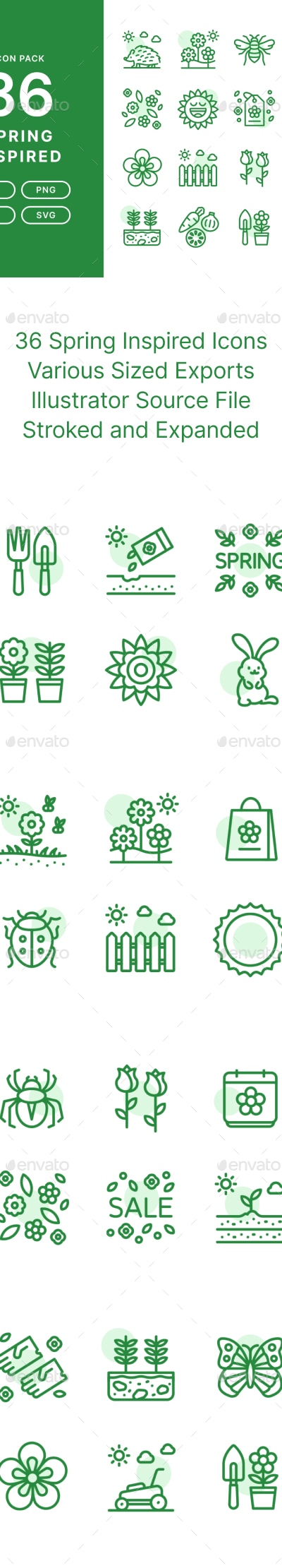 36 Spring Inspired icons, Icons | GraphicRiver