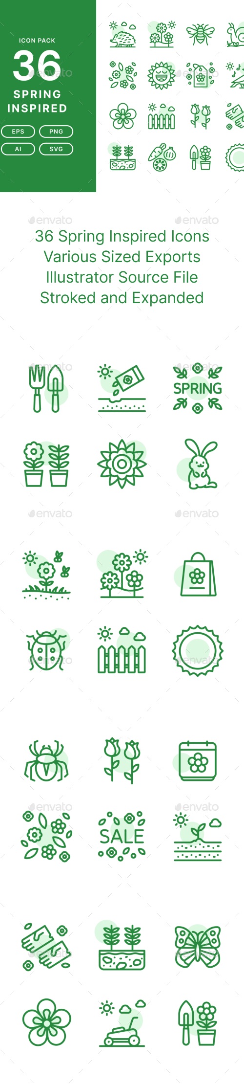 36 Spring Inspired icons, Icons | GraphicRiver