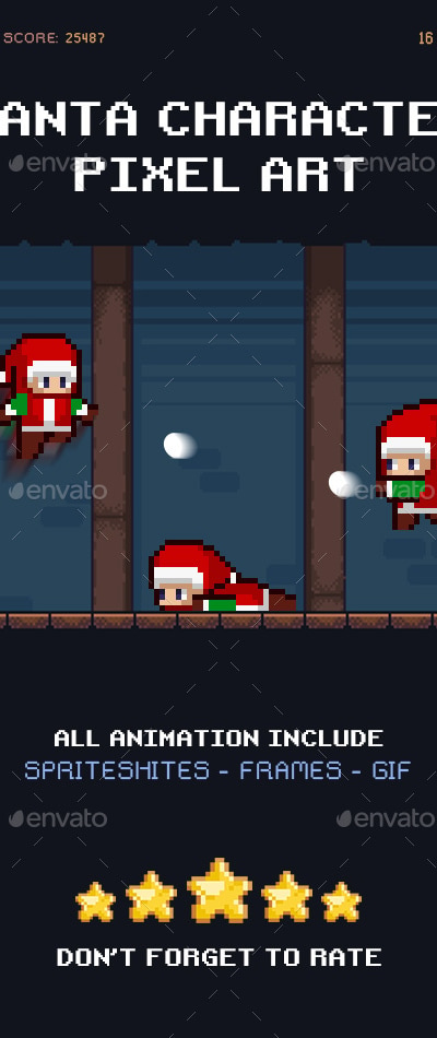 Santa Character Sprite | 16 Bits Pixel Art, Game Assets | GraphicRiver