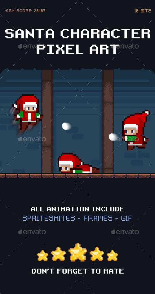 Santa Character Sprite | 16 Bits Pixel Art, Game Assets | GraphicRiver