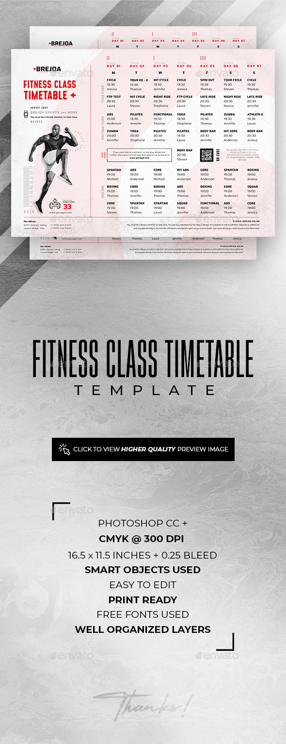 Fitness Class Timetable Schedule, Print Templates | GraphicRiver