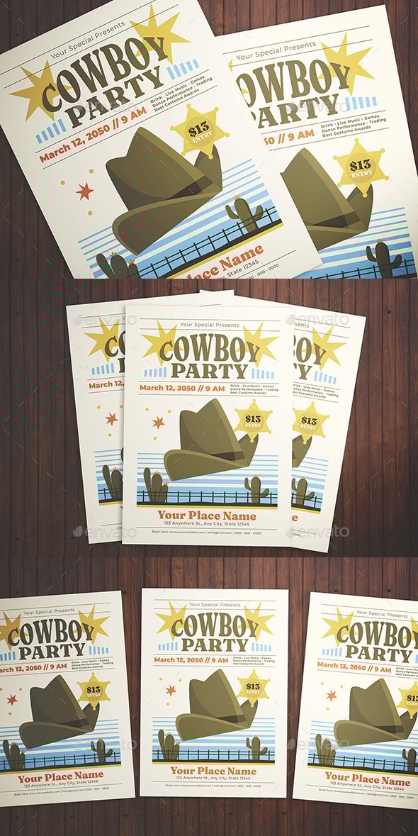 Cowboy Party Flyer, Print Templates | GraphicRiver