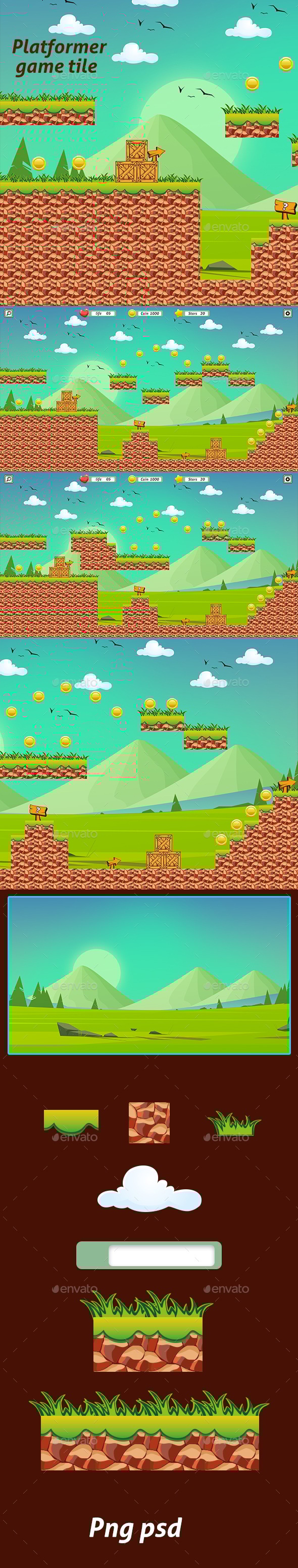 Platformer-Game ui-Tile Set, Game Assets | GraphicRiver