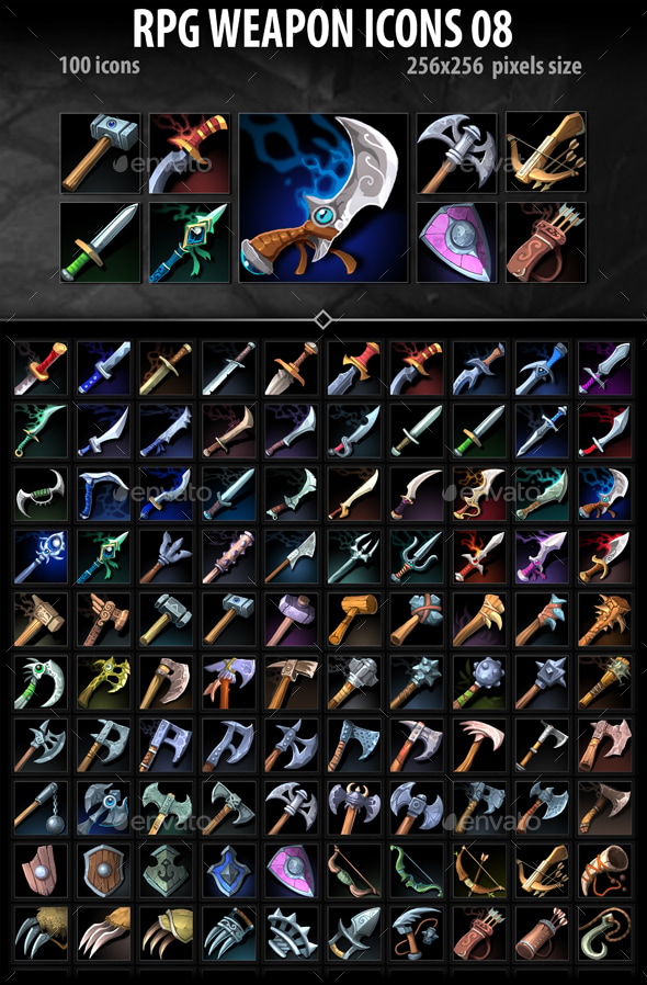 RPG Weapon Icons 08, Game Assets | GraphicRiver
