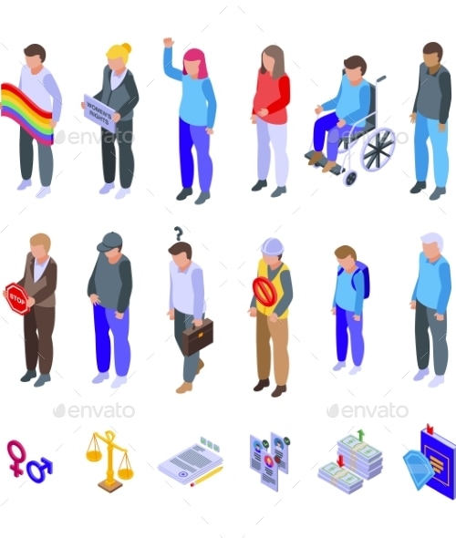 Discrimination Icons Set Isometric Vector, Vectors | GraphicRiver