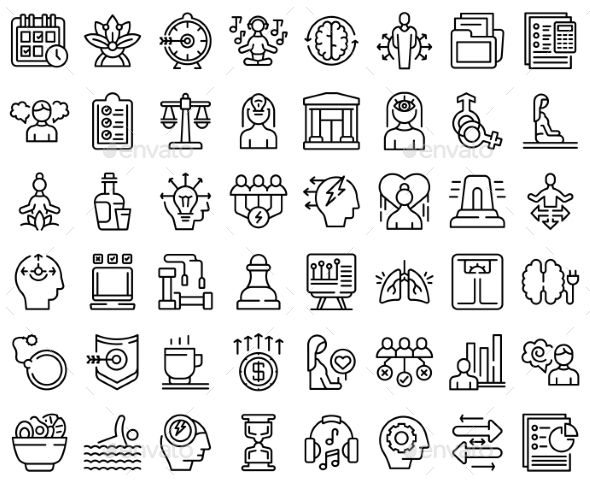 Coping Skills Icons Set Outline Vector, Vectors | GraphicRiver