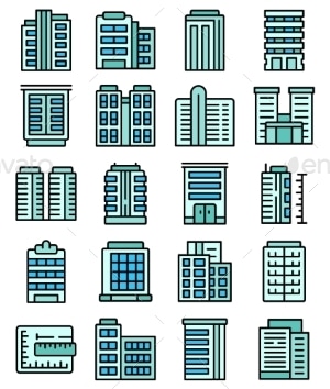 Multistory Building Icons Set Line Color Vector, Vectors | GraphicRiver