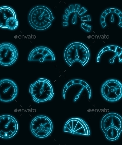 Speedometer Icons Set Vector Neon, Vectors | GraphicRiver
