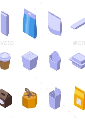 Snack Pack Icons Set Isometric Vector, Vectors | GraphicRiver