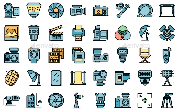 Photo Studio Icons Set Vector Flat, Vectors | GraphicRiver