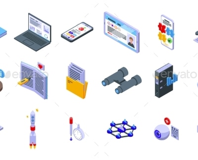 Case Study Icons Set Isometric Vector, Vectors | GraphicRiver