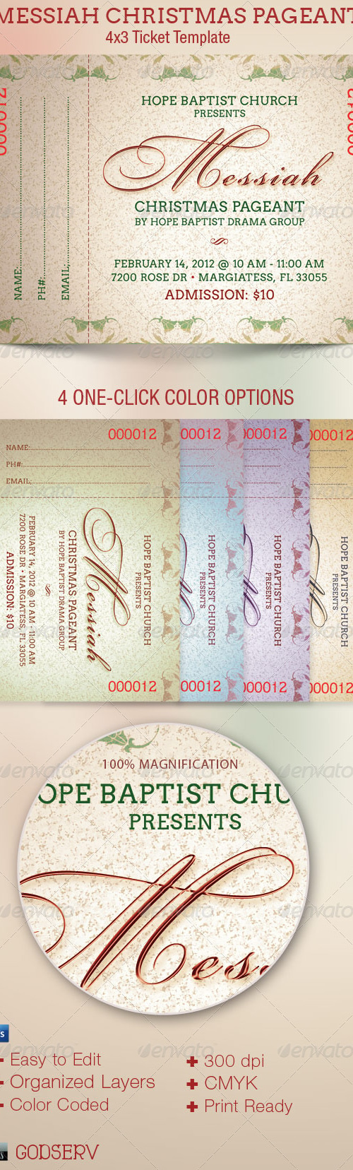 Messiah Christmas Pageant Ticket Template, Print Templates | GraphicRiver