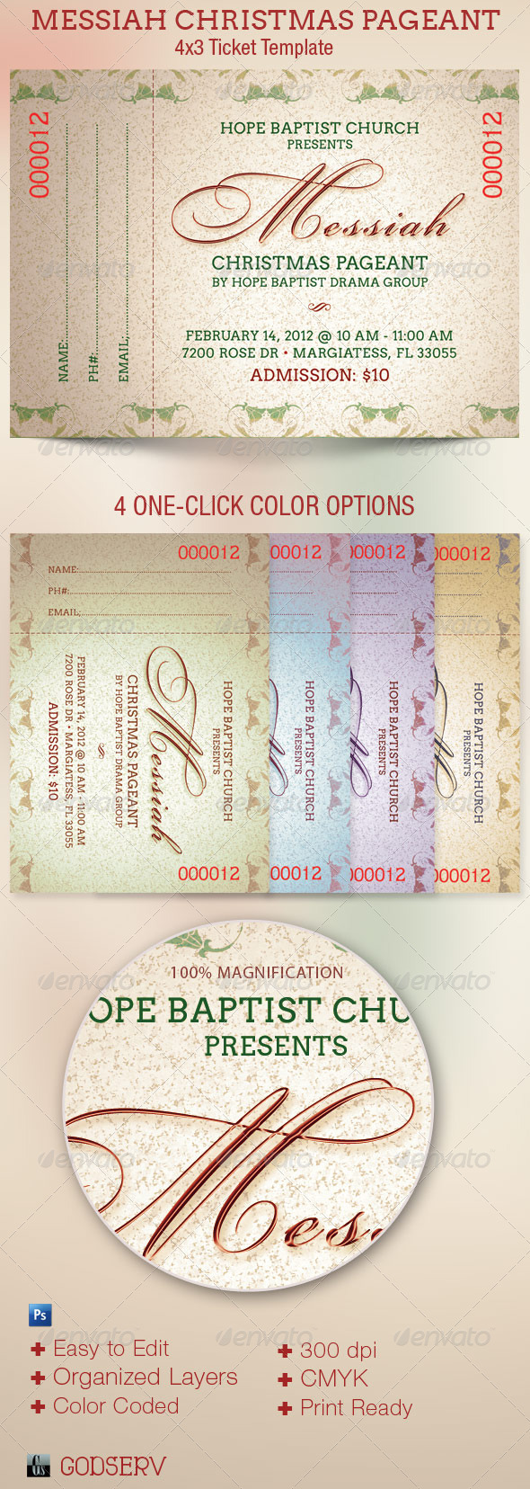 Messiah Christmas Pageant Ticket Template, Print Templates | GraphicRiver