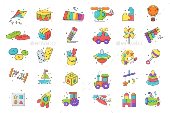 Kids Toys Vector Set, Vectors | GraphicRiver