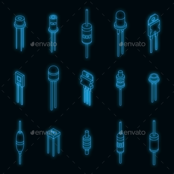 Diode Icons Set Vector Neon, Vectors | GraphicRiver