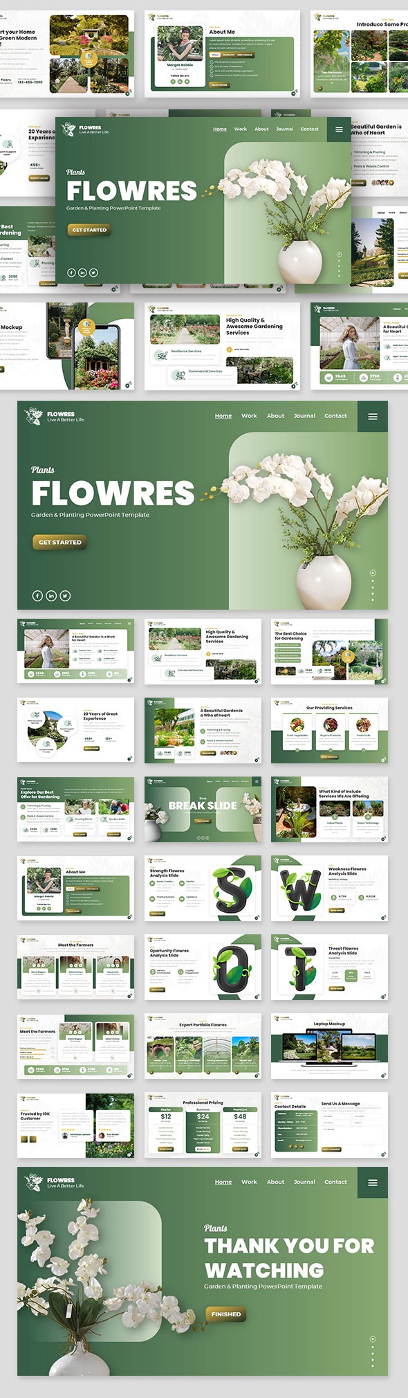 Flowres - Garden & Planting PowerPoint Template, Presentation Templates