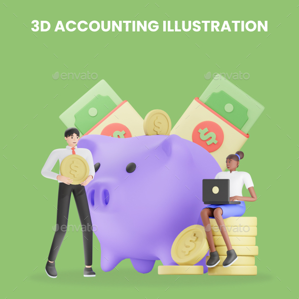 3D Illustration Saving Money, Graphics | GraphicRiver