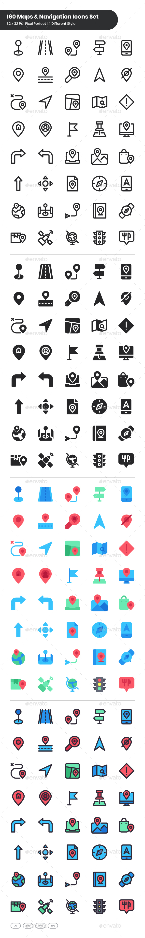 160 Maps & Navigation Icons Set, Icons | GraphicRiver