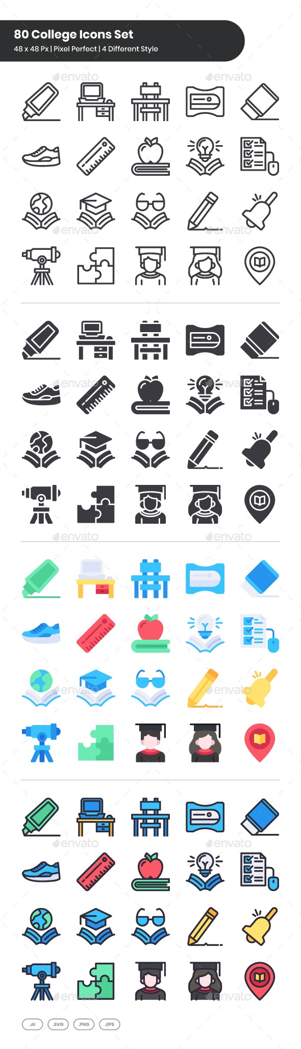 80 College Icons Set, Icons | GraphicRiver