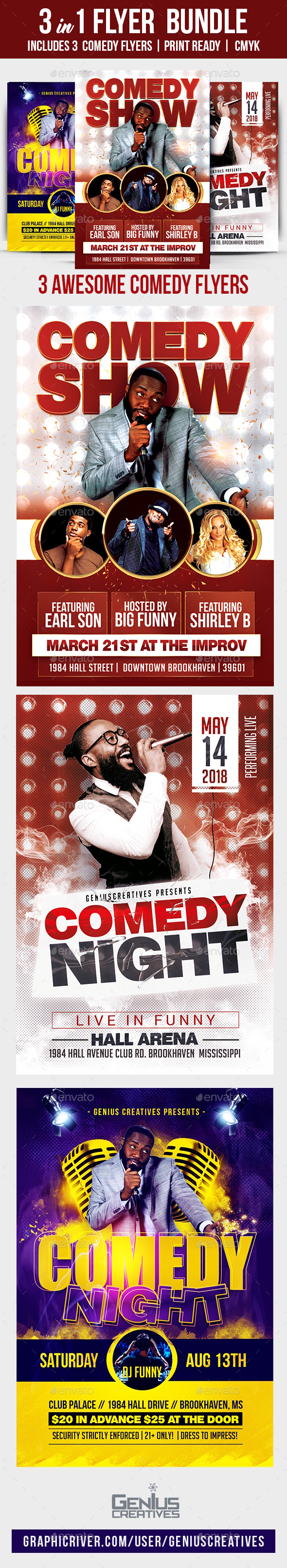 Comedy Show Flyer Template Bundle, Print Templates | GraphicRiver
