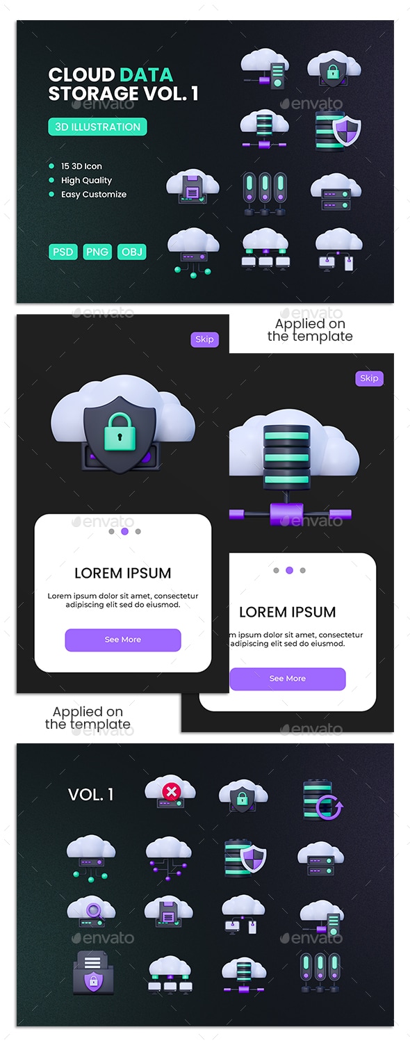 Cloud Data Storage 3D Icon Pack VOL. 1, Graphics | GraphicRiver