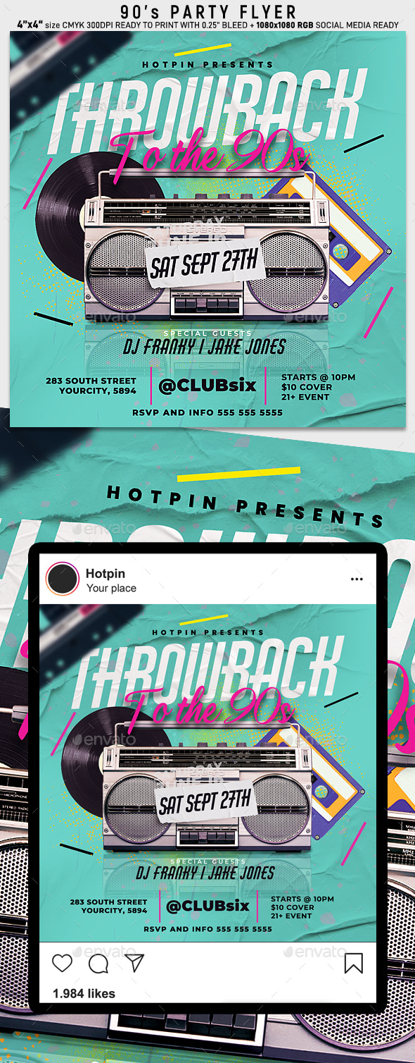 Retro 90s Party Flyer, Print Templates | GraphicRiver