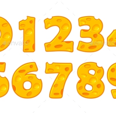Cheese Number Alphabet Set, Vectors | GraphicRiver