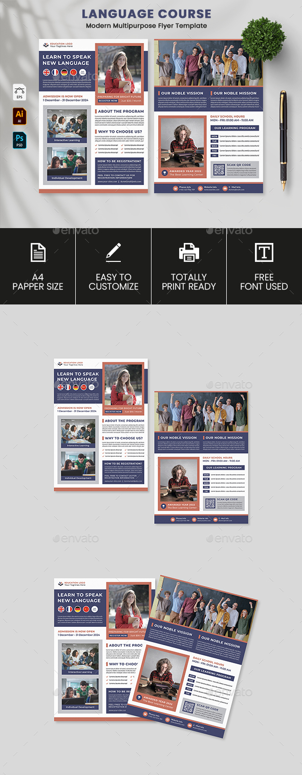 Language Course Flyer Template, Print Templates | GraphicRiver