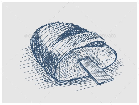 Rasp in Bread Hand Drawn Blue Sketch Vector, Vectors | GraphicRiver