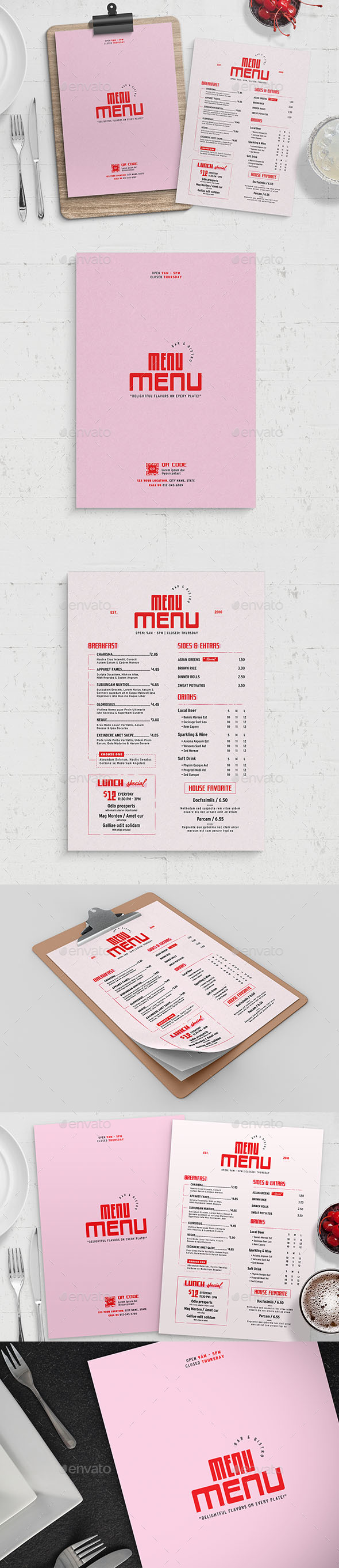 Pink Menu Template, Print Templates | GraphicRiver