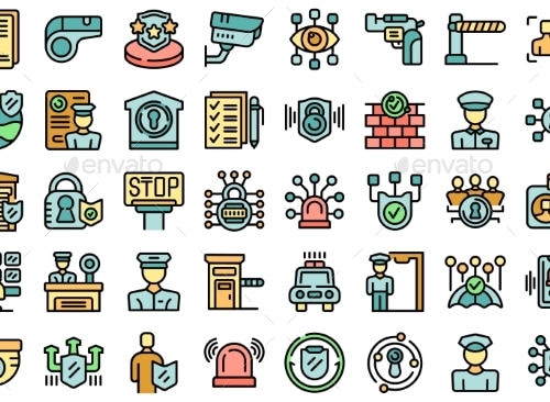 Security Guard Icons Set Vector Flat, Vectors | GraphicRiver