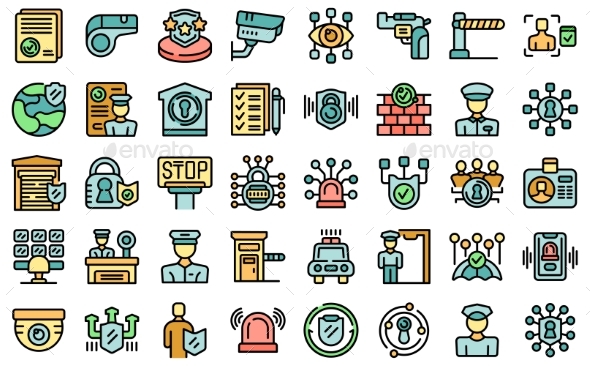 Security Guard Icons Set Vector Flat, Vectors | GraphicRiver