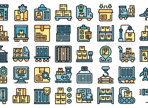Loading of Goods Icons Set Vector Color Flat, Vectors | GraphicRiver