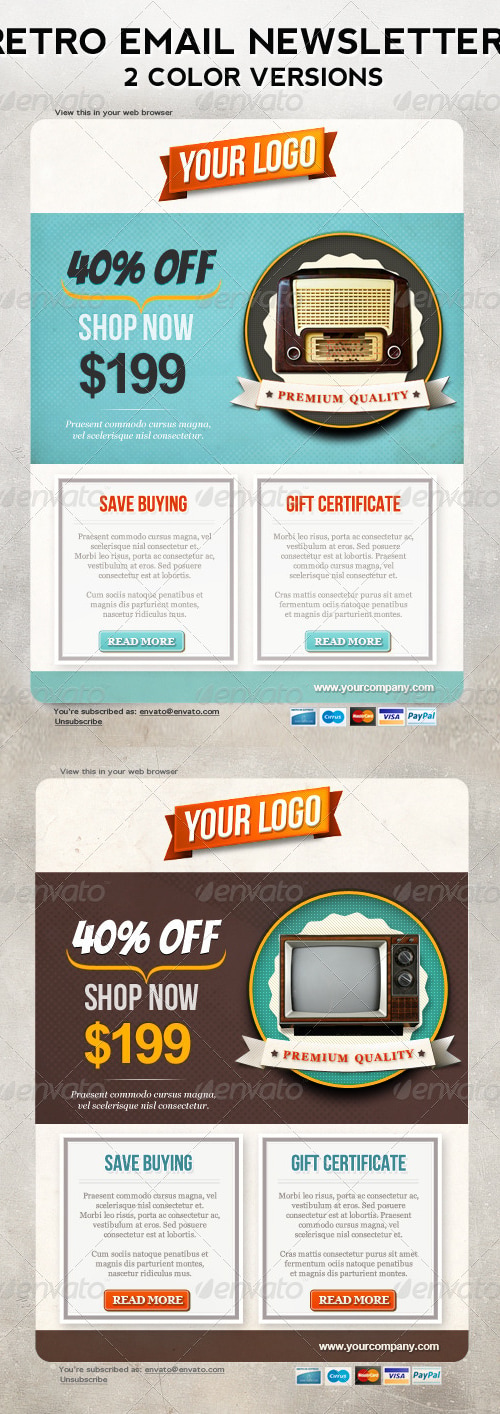 Retro Newsletters for E-commerce Businesses Email Template, Web Elements